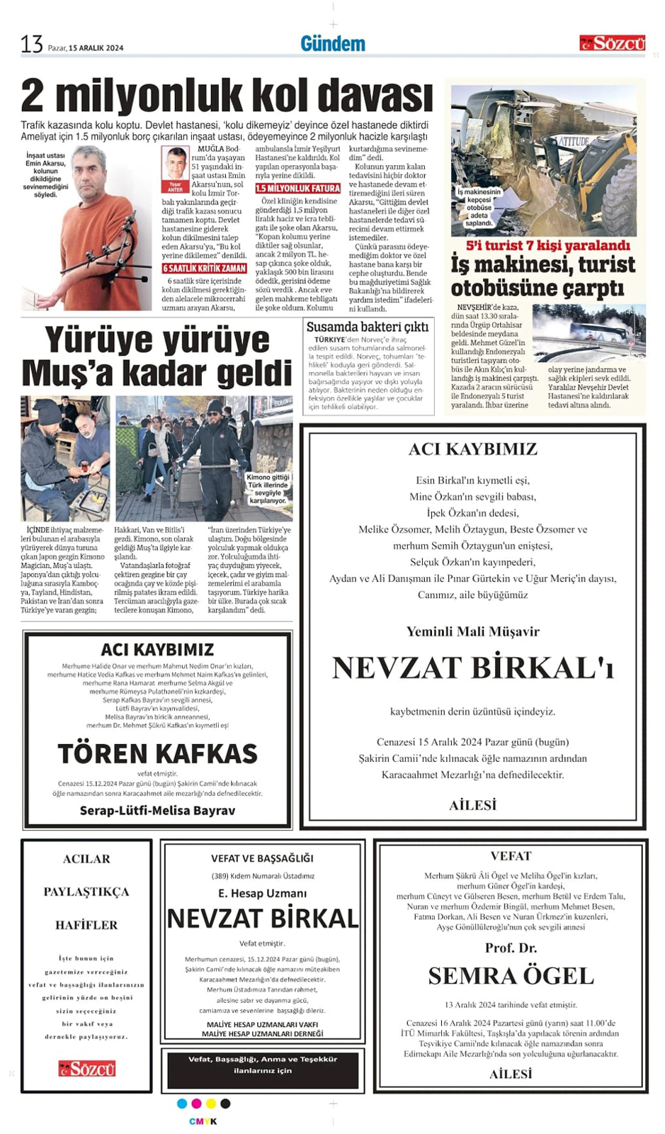 15 Aralık 2024 Sözcü Gazetesi vefat ve başsağlığı ilanları