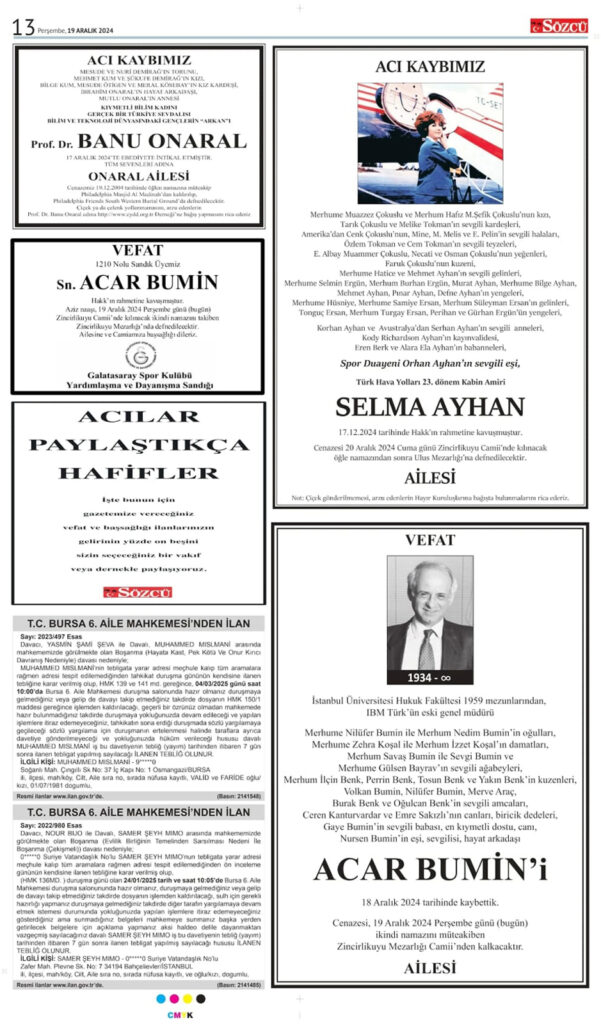 19 Aralık vefat 2