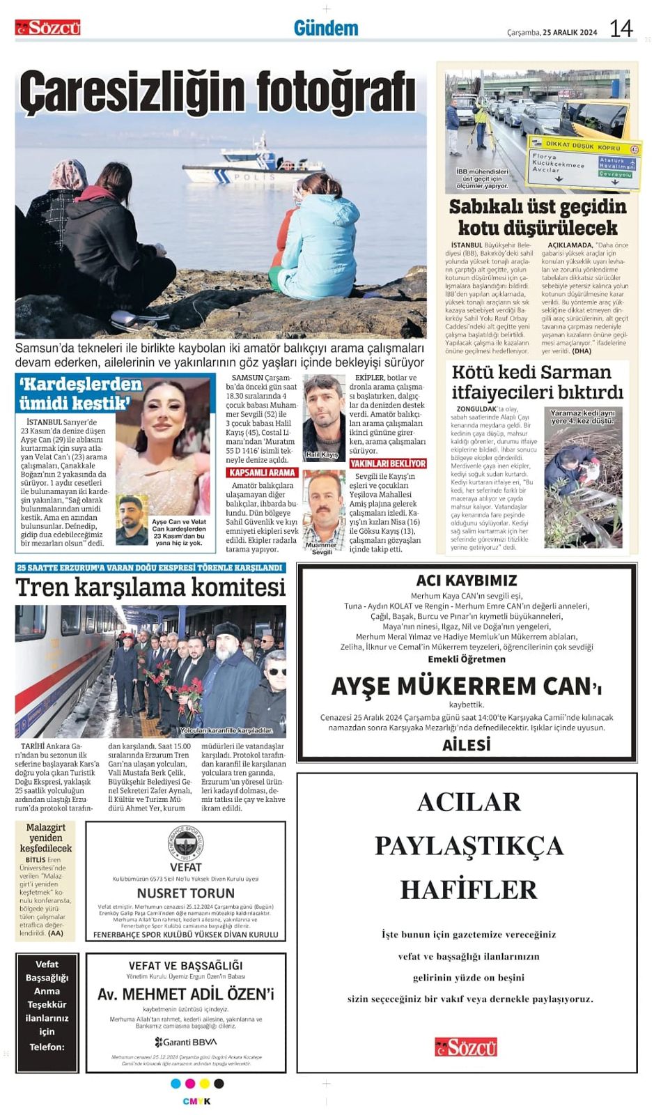 25 Aralık 2024 Sözcü Gazetesi vefat ve başsağlığı ilanları