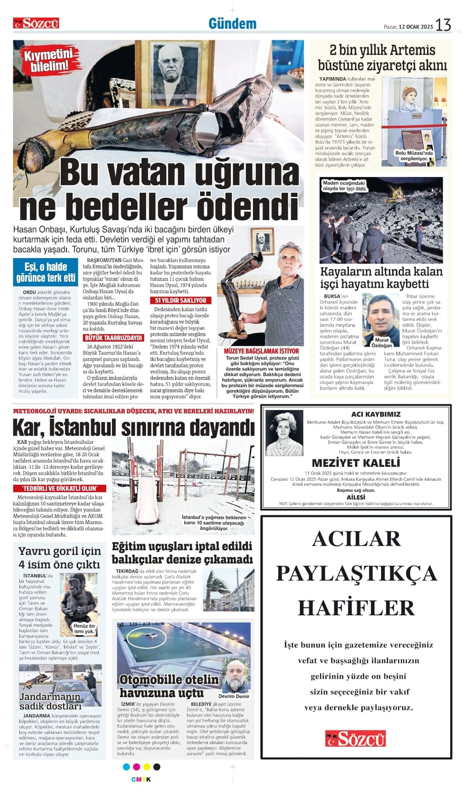 12 Ocak 2025 Sözcü Gazetesi vefat ve başsağlığı ilanları