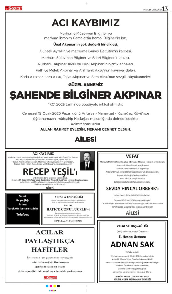 19 Ocak Vefat