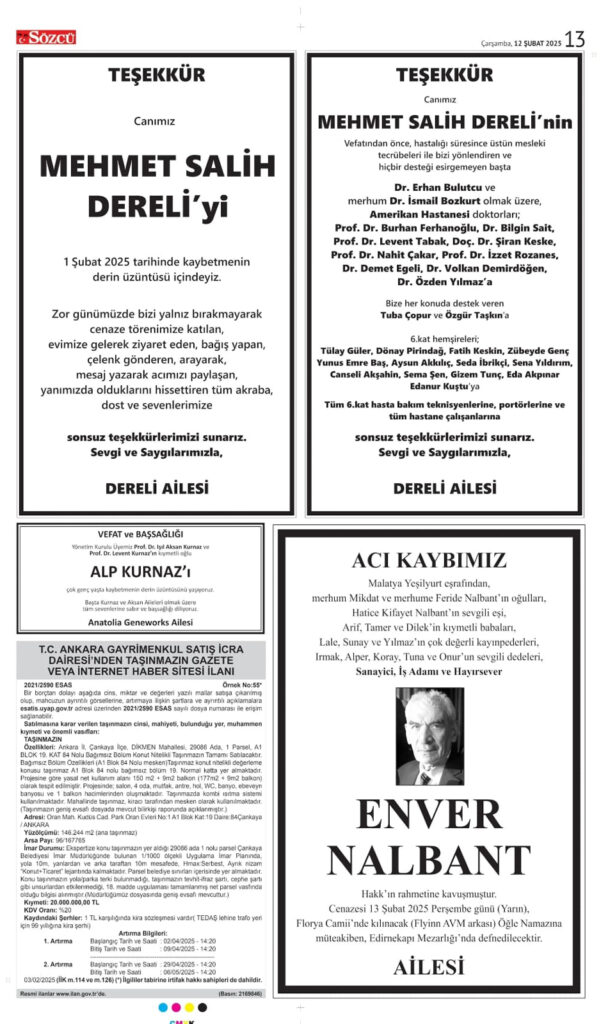 12 Şubat Vefat İlanı