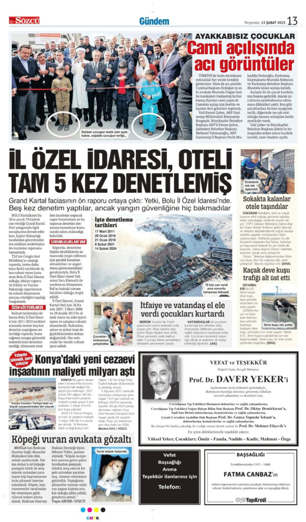 13 Şubat Sözcü Vefat İlanı