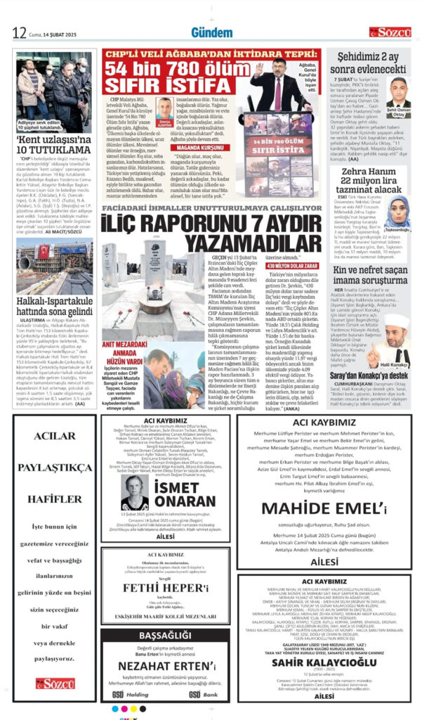 14 Şubat Vefat İlanı
