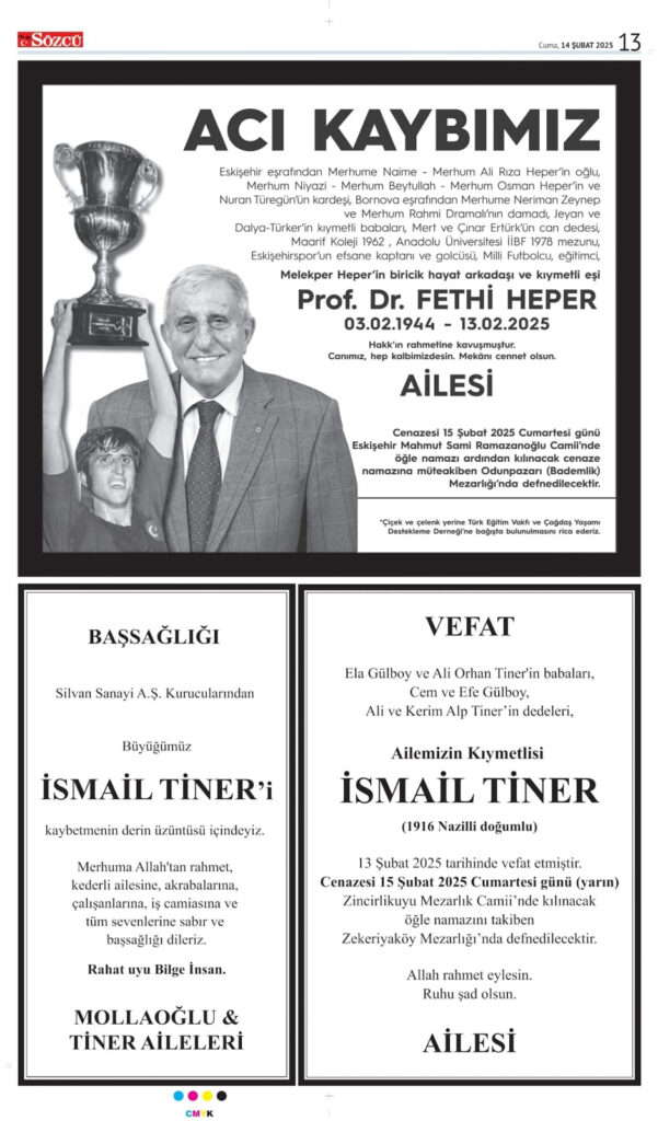 Sözcü 14 Şubat Vefat