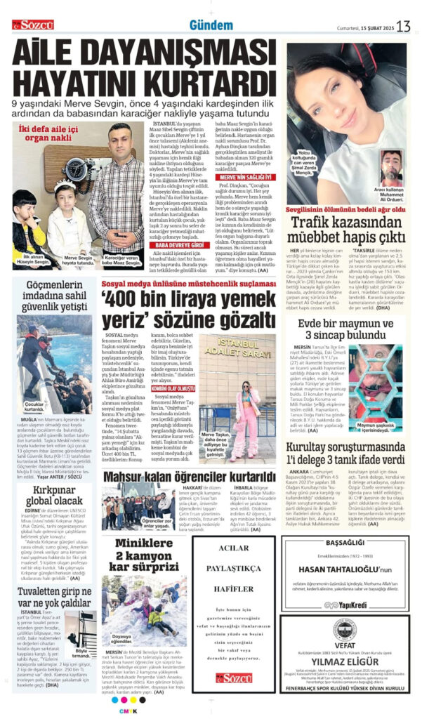 Sözcü 15 Şubat Vefat
