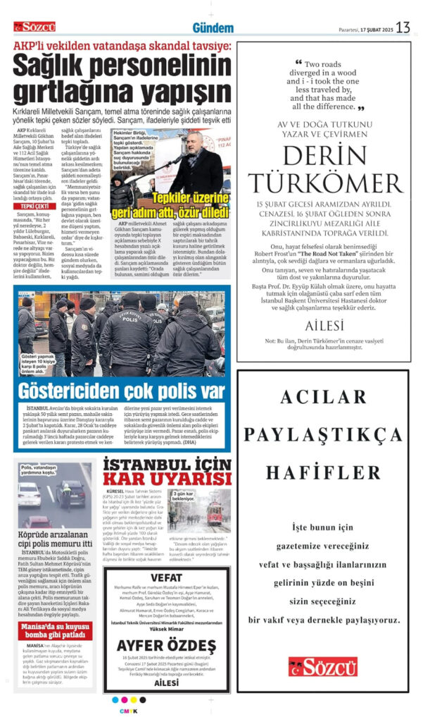 Sözcü 17 Şubat Vefat
