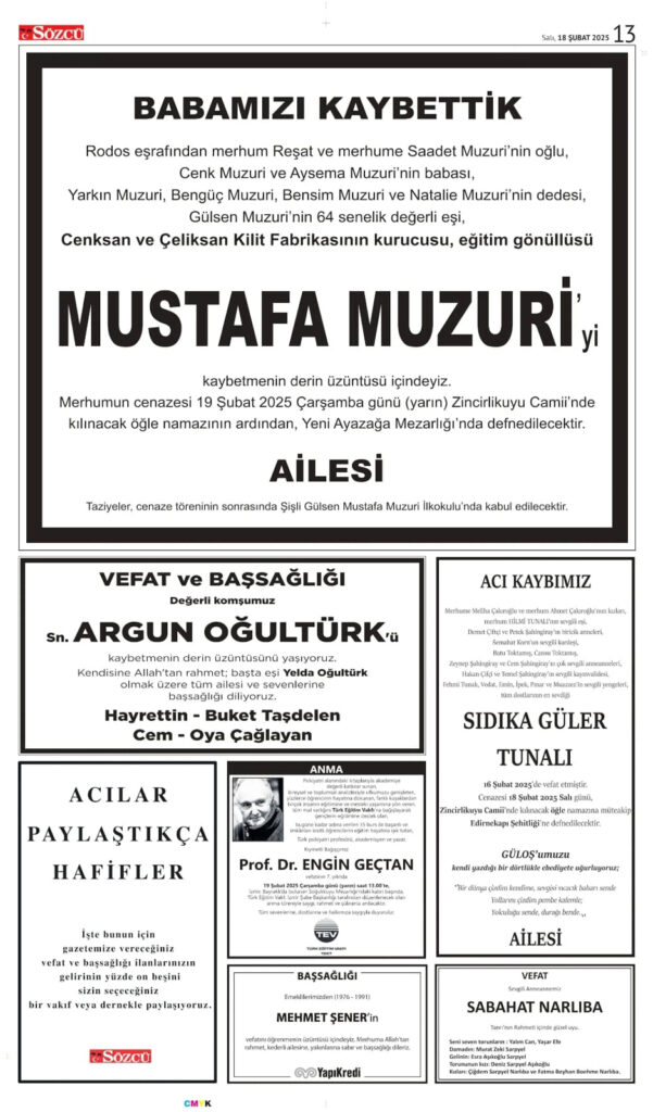 18 Şubat Vefat İlanı