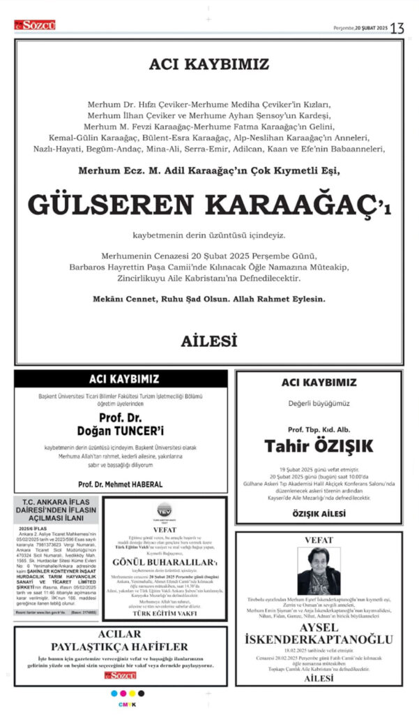 20 Şubat Vefat İlanı