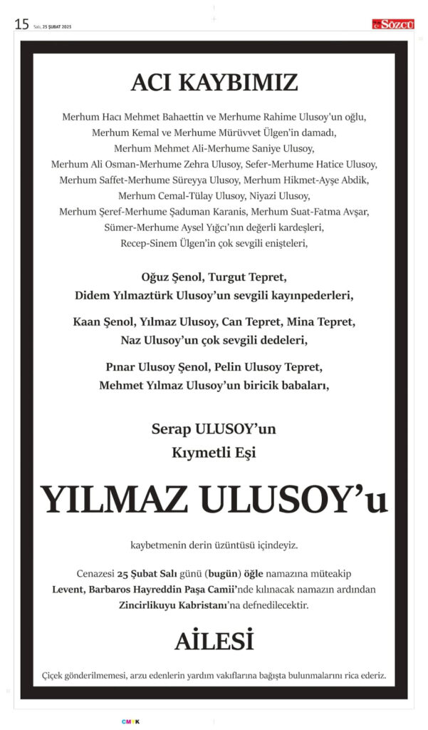 25 Şubat Salı Vefat