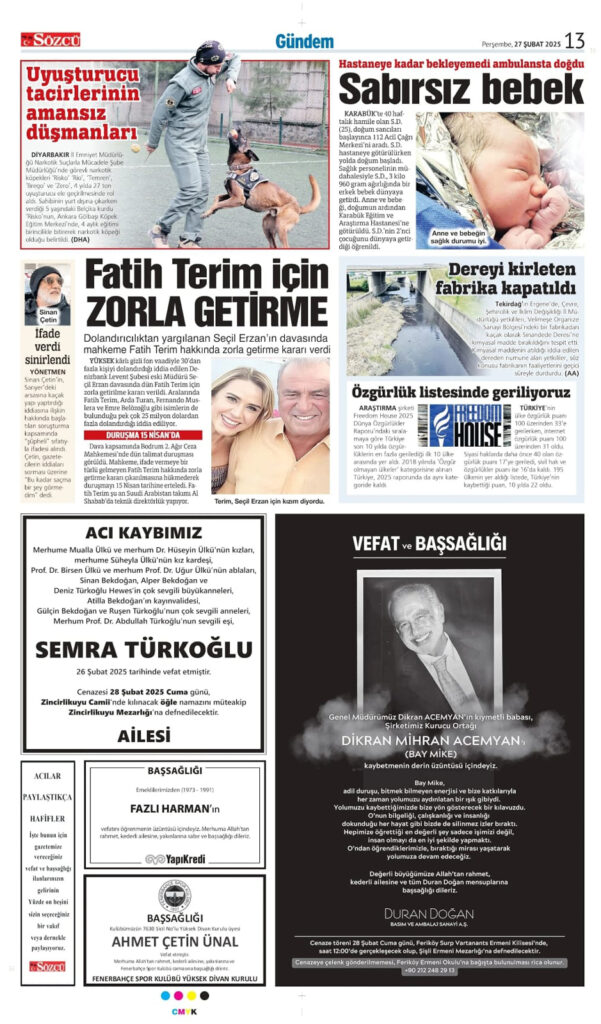 27 Şubat Sözcü Vefat İlanı