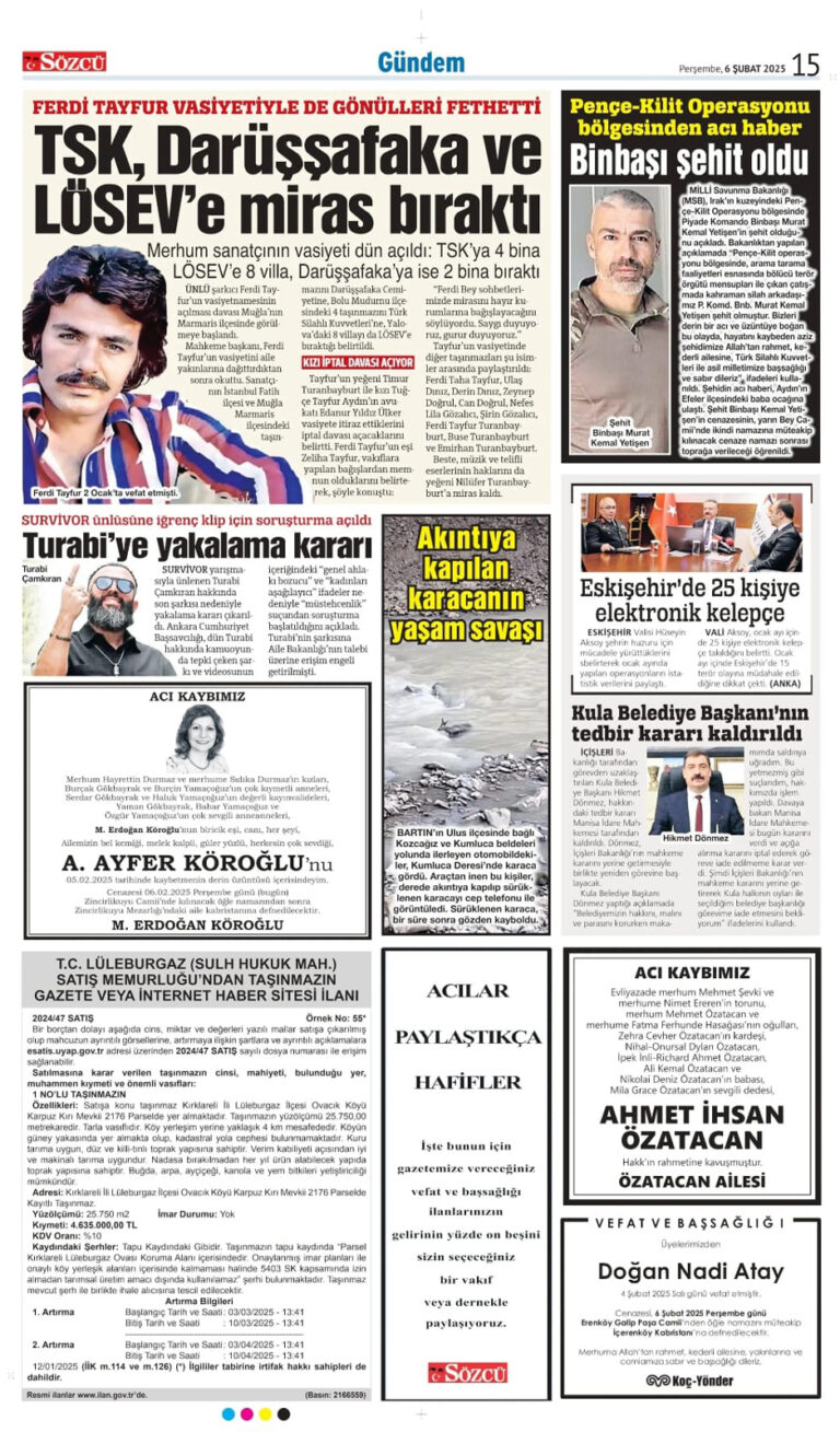 6 Şubat 2025 Sözcü Vefat