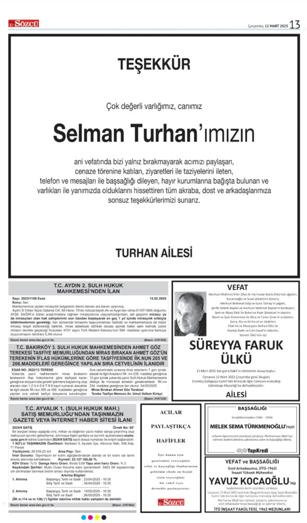 Selman Turhan Vefat İlanıı