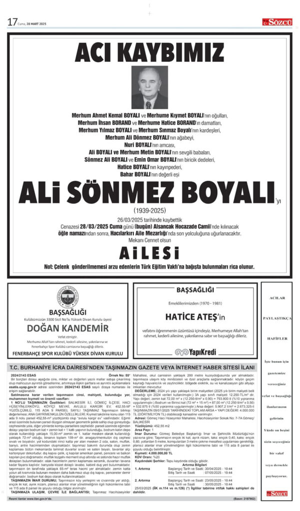 28 Mart Vefat İlanları