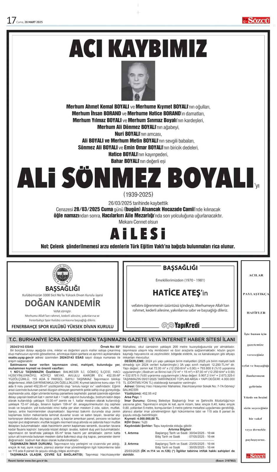 28 Mart Vefat İlanları