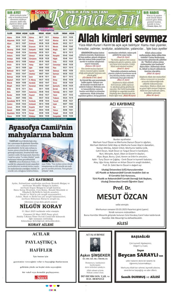 Sözcü 2 Mart Vefat İlanı