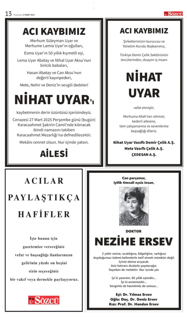 27 Mart Vefat İlanları