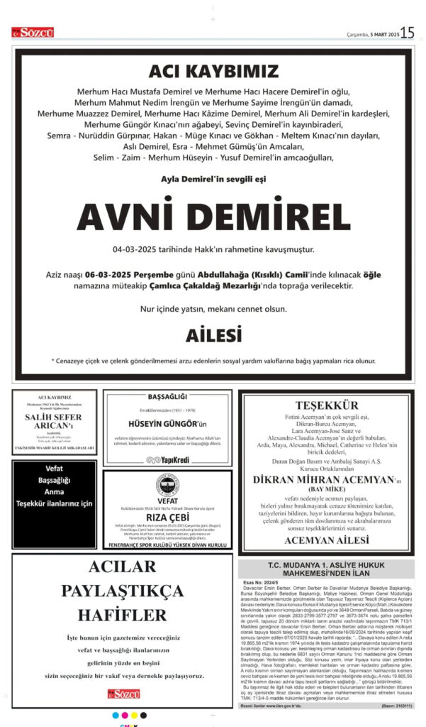 5 Şubat Vefat İlanı