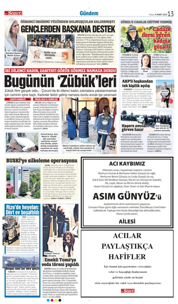 Sözcü 9 Mart Vefat İlanları
