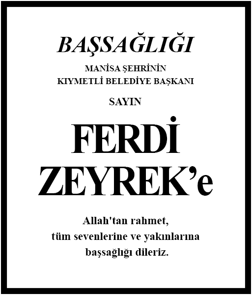 Ferdi Zeyrek Başsağlığı İlanı