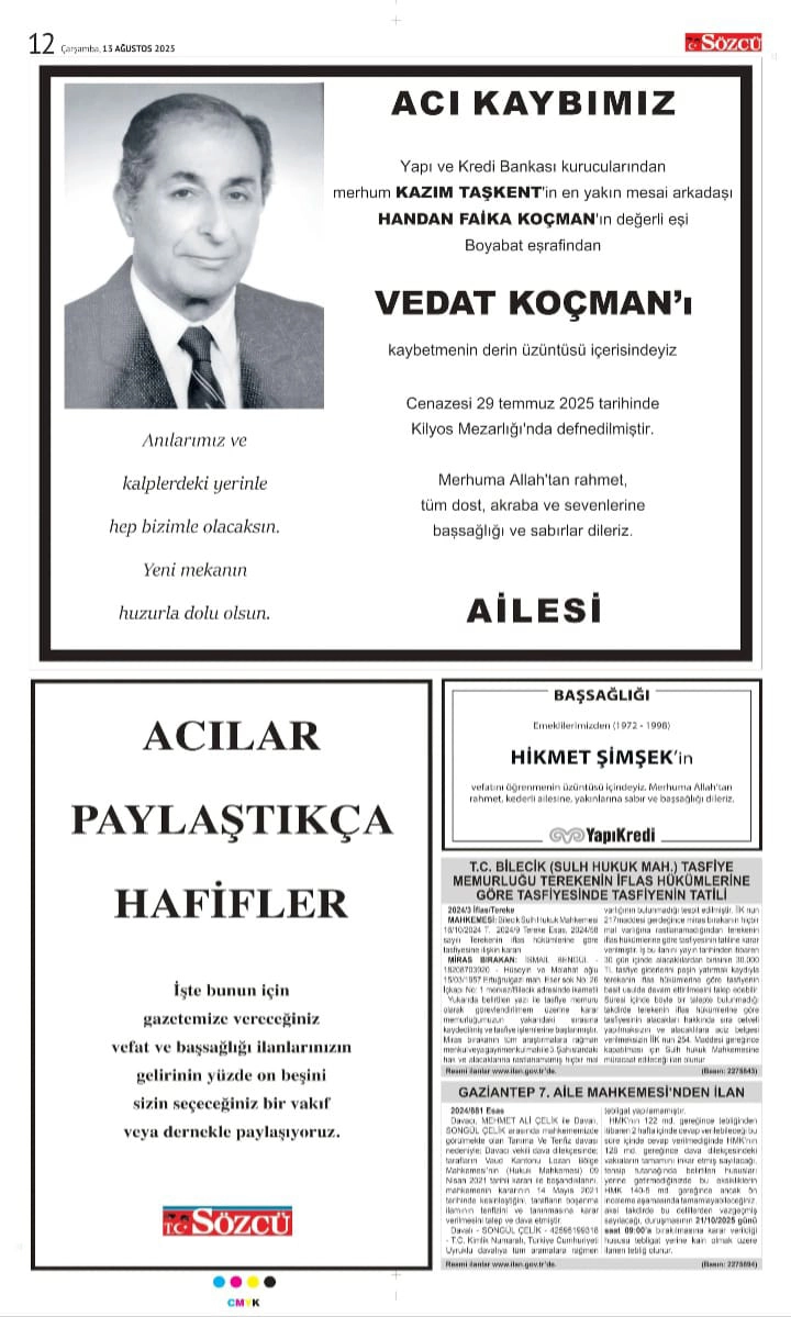 13 Ağustos İlanları