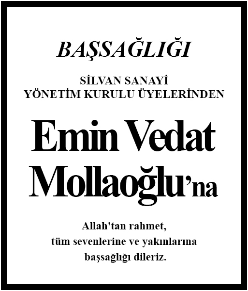 Emin Vedat Mollaoğlu İlanı