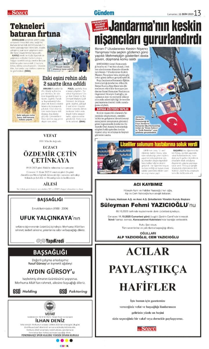 Sözcü 11 Ekim İlanları