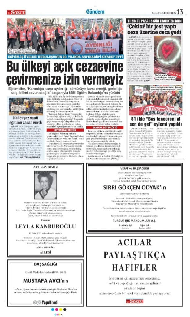 Sözcü 18 Ekim İlanları