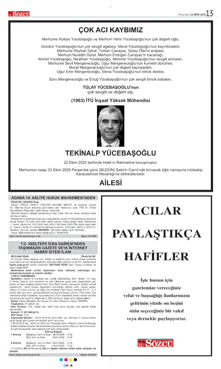 Sözcü 23 Ekim İlanları