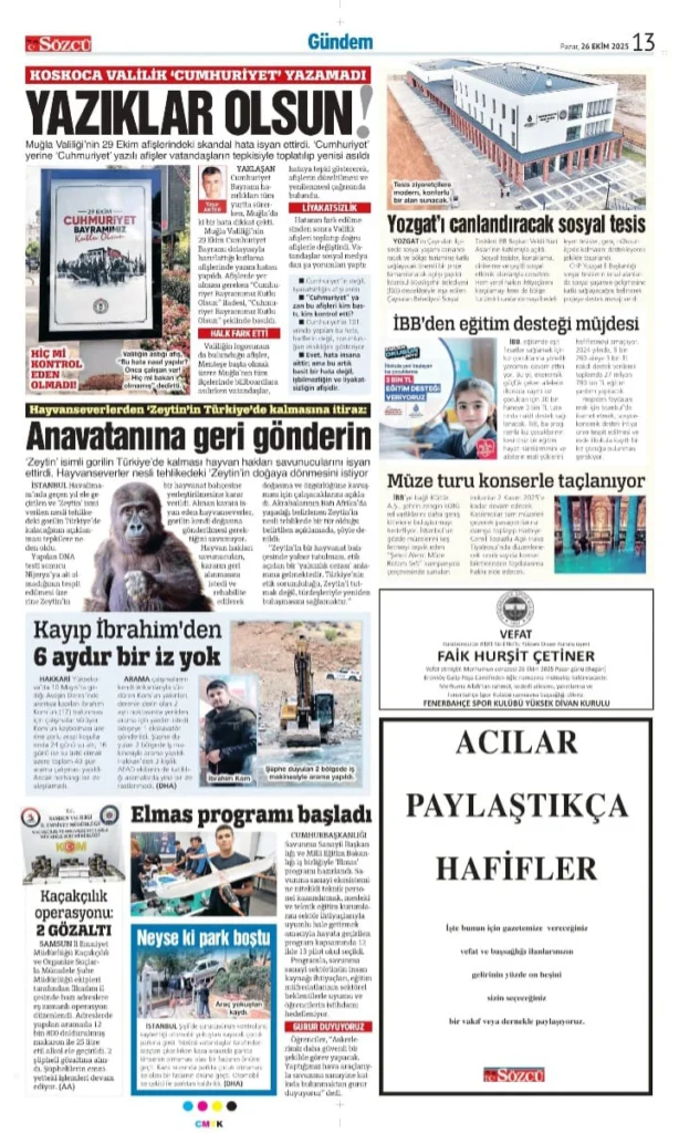 Sözcü 26 Ekim İlanları