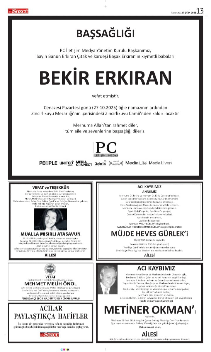 Sözcü 27 Ekim İlanları