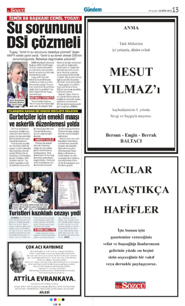 Sözcü Gazetesi 30 Ekim İlanları