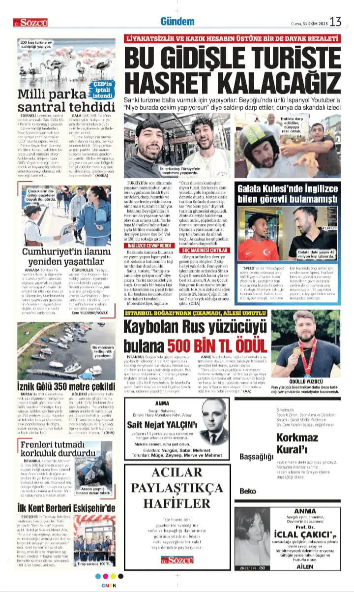 Sözcü Gazetesi 31 Ekim İlanları