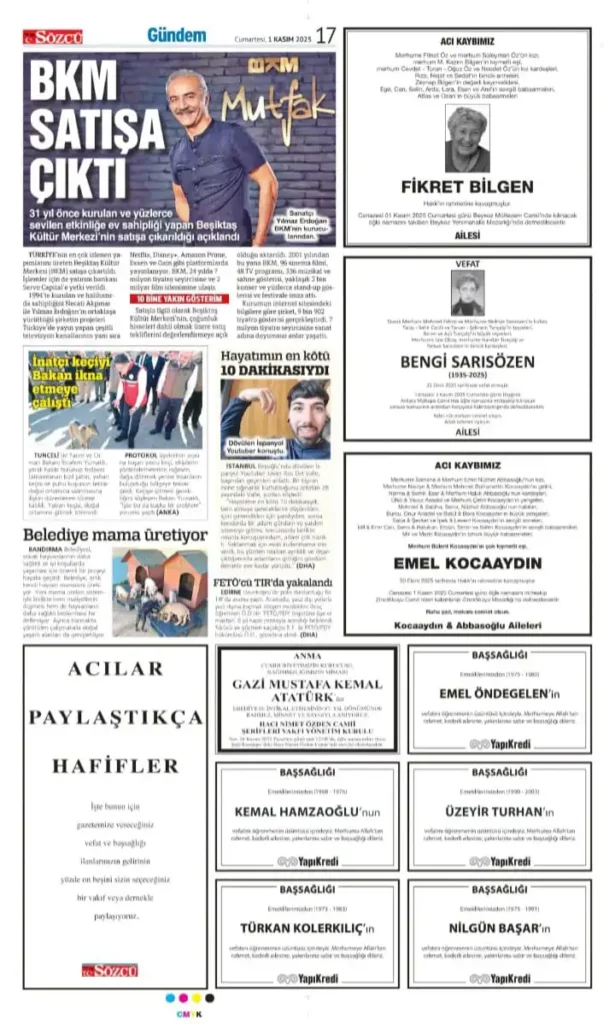 Sözcü 1 Kasım İlanları