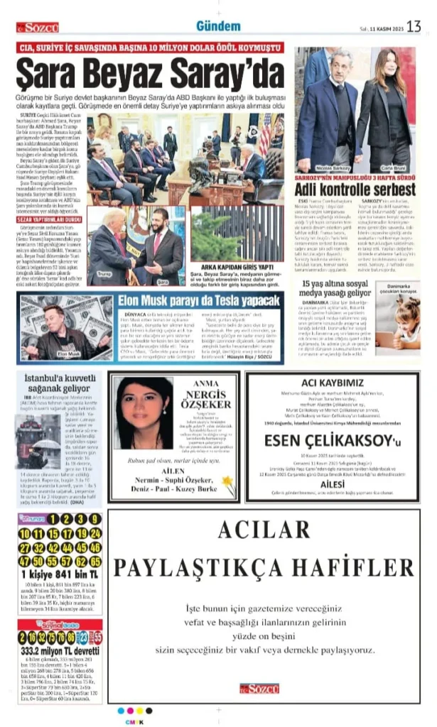 Sözcü Gazetesi 11 Kasım İlanları
