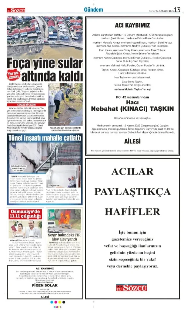 Sözcü Gazetesi 12 Kasım İlanları