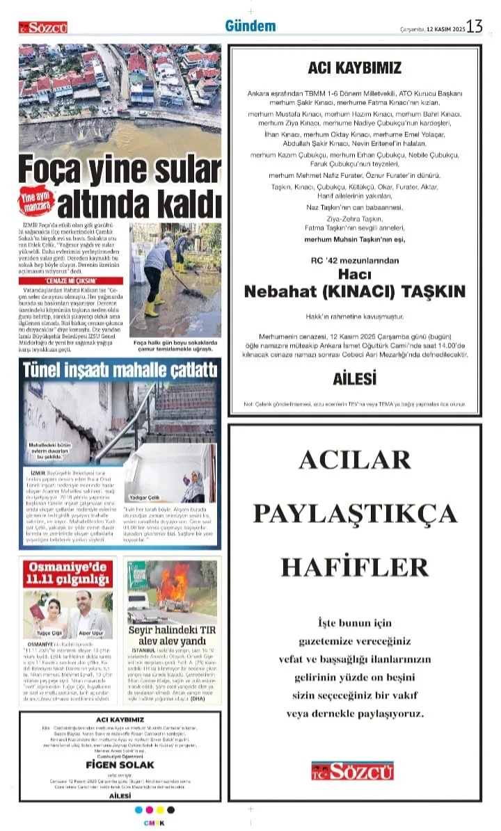 Sözcü Gazetesi 12 Kasım İlanları