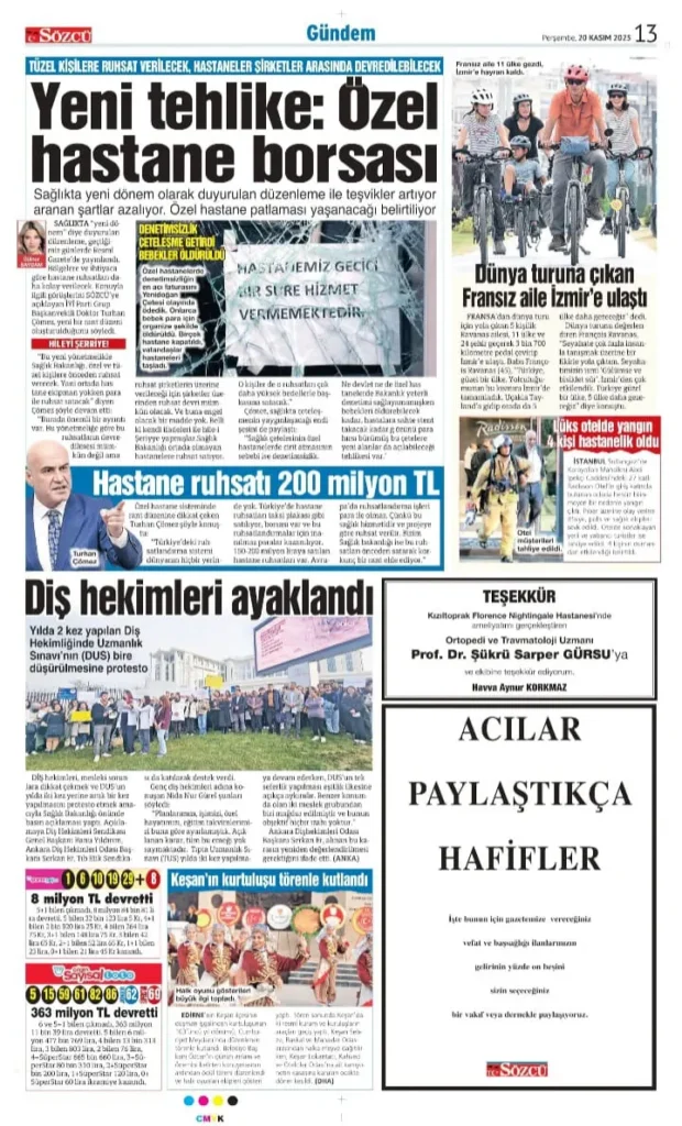 Sözcü Gazetesi 20 Kasım İlanları