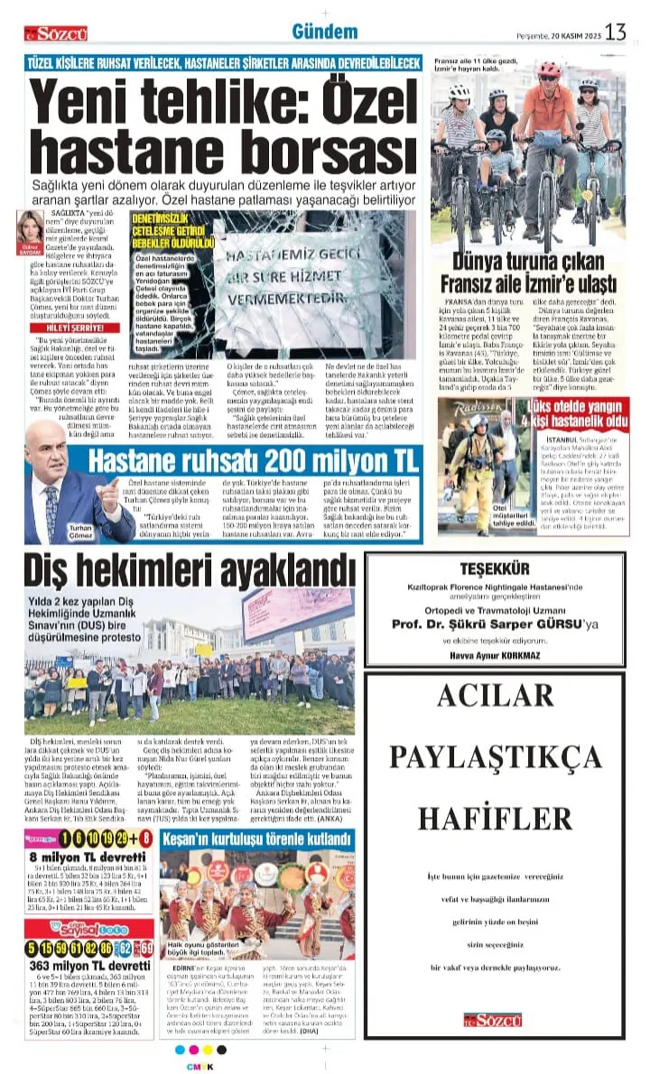 Sözcü Gazetesi 20 Kasım İlanları