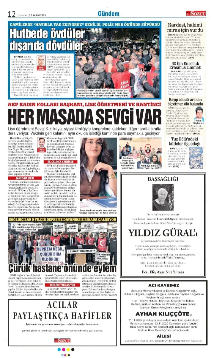 Sözcü Gazetesi 22 Kasım İlanları
