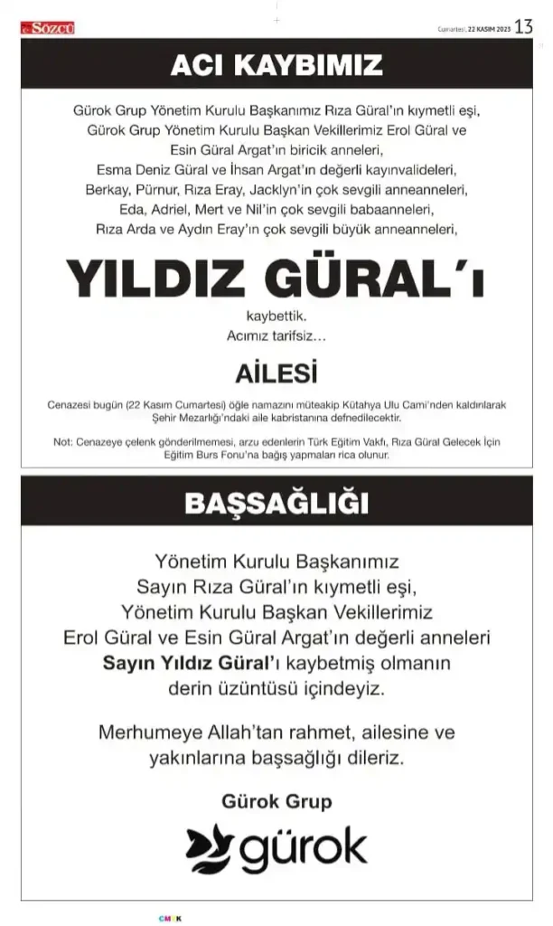 Sözcü Gazetesi 22 Kasım İlanları 2