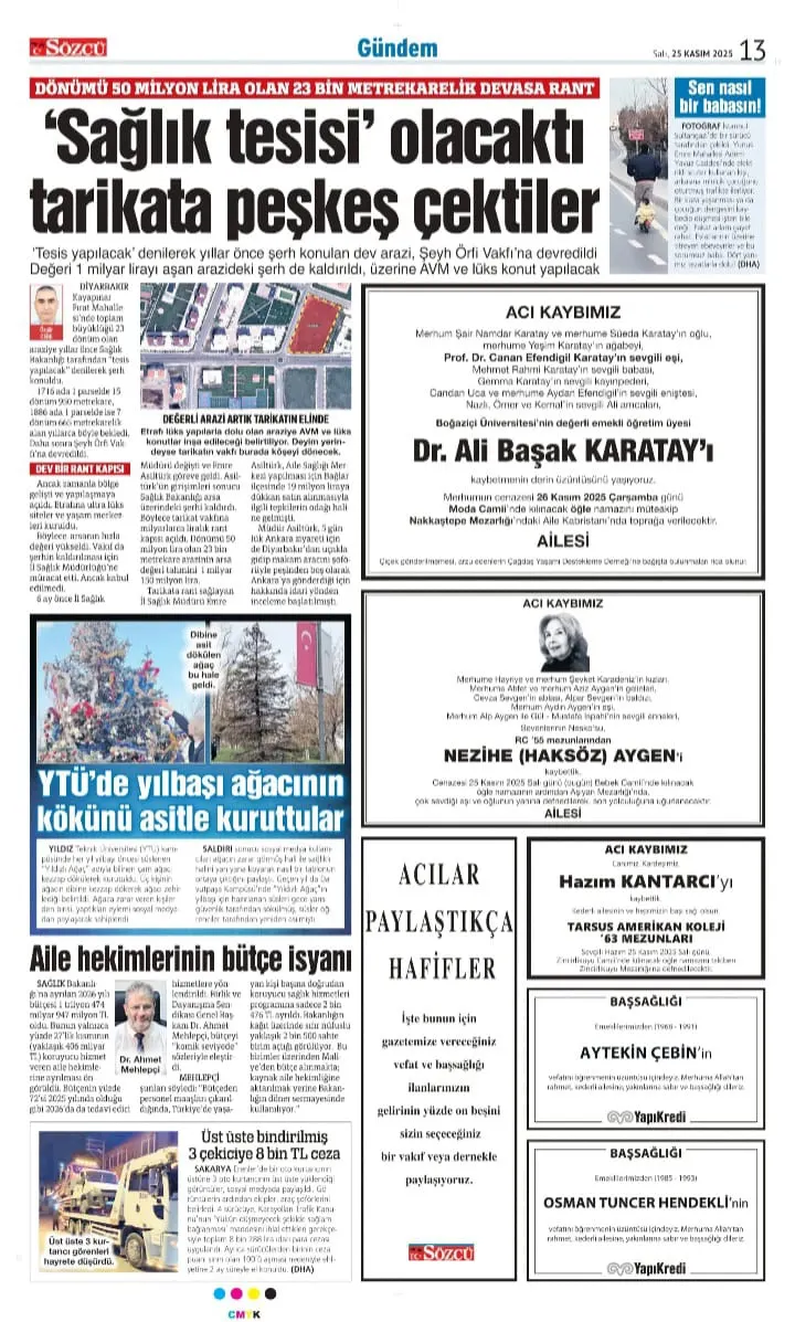 Sözcü Gazetesi 25 Kasım İlanları