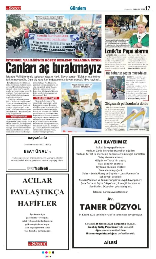 Sözcü Gazetesi 26 Kasım İlanları