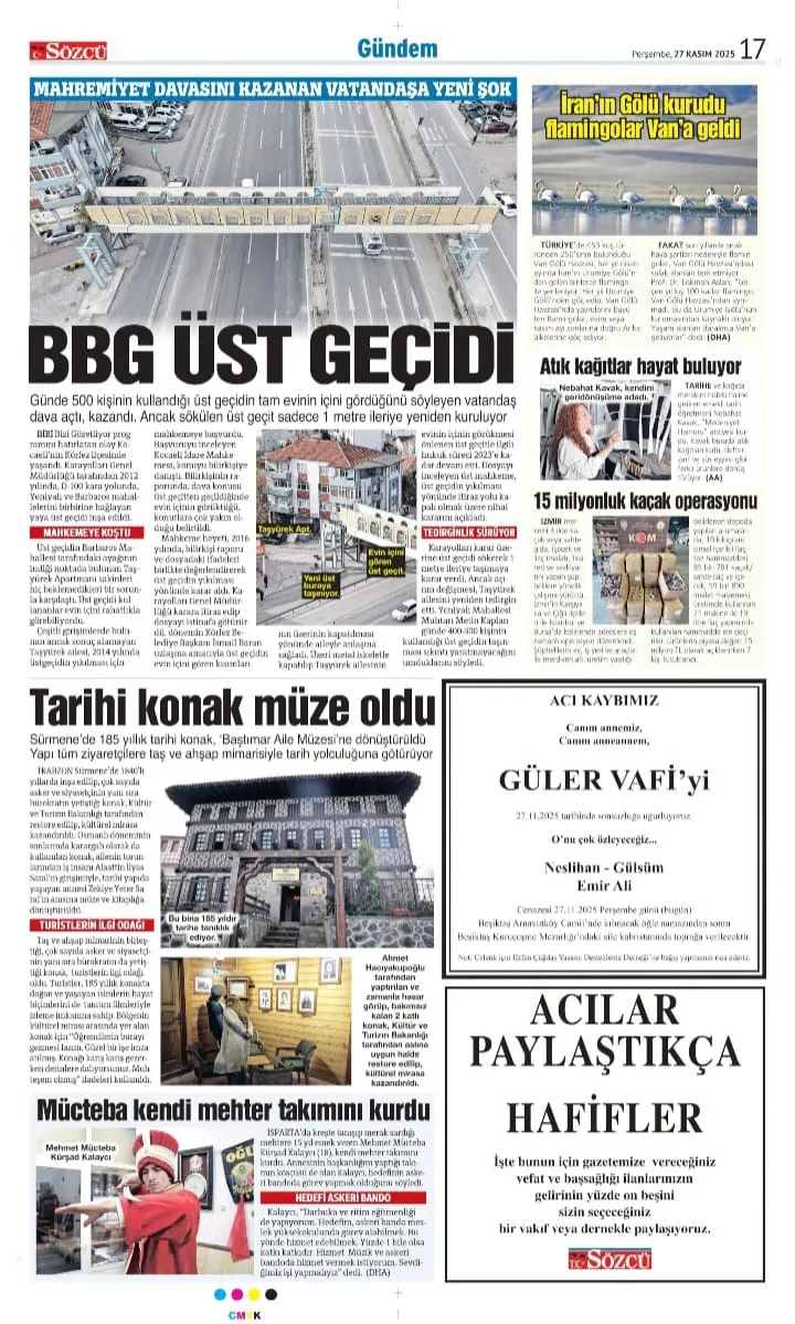 Sözcü Gazetesi 27 Kasım İlanları