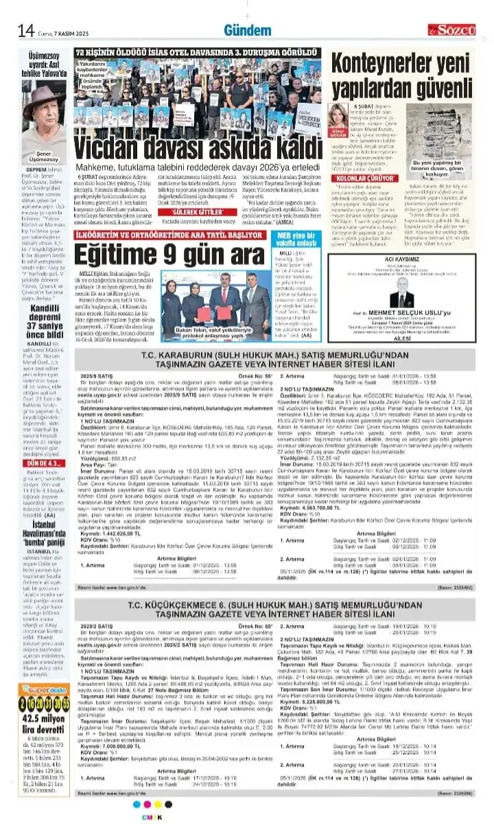 Sözcü Gazetesi 7 Kasım İlanları 1