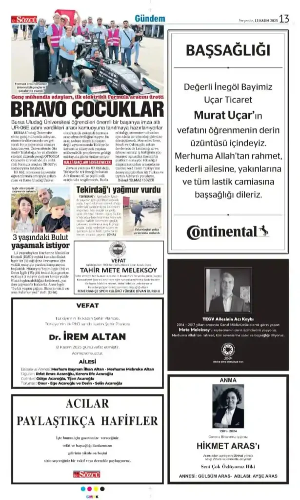 Sözcü Gazetesi 13 Kasım İlanları