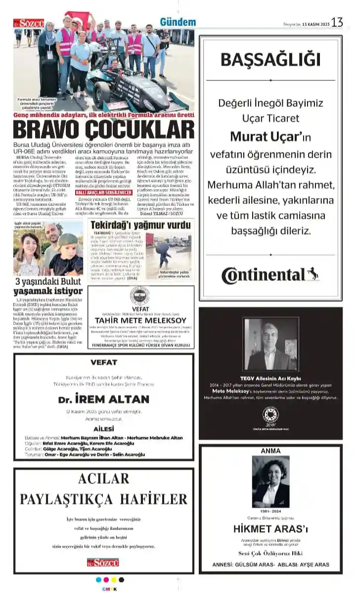Sözcü Gazetesi 13 Kasım İlanları