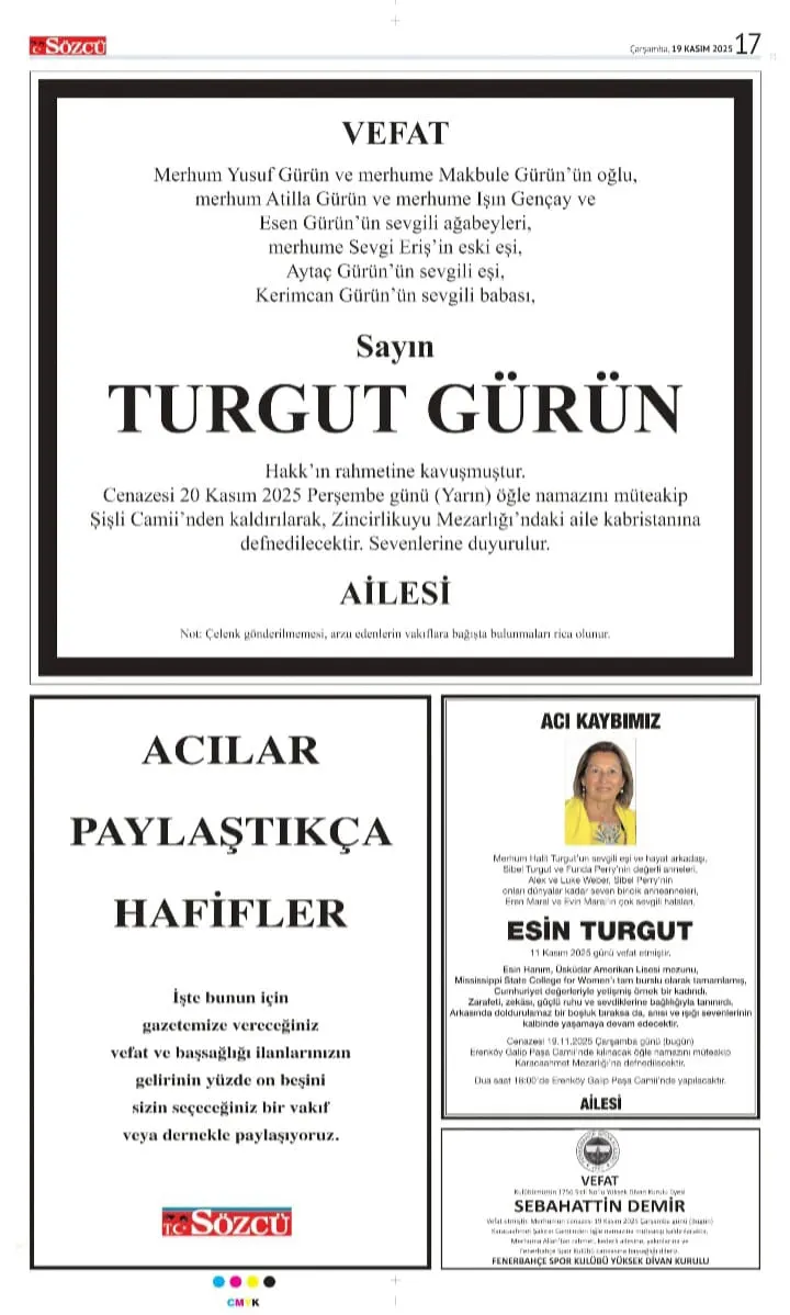 Sözcü 19 Kasım İlanları