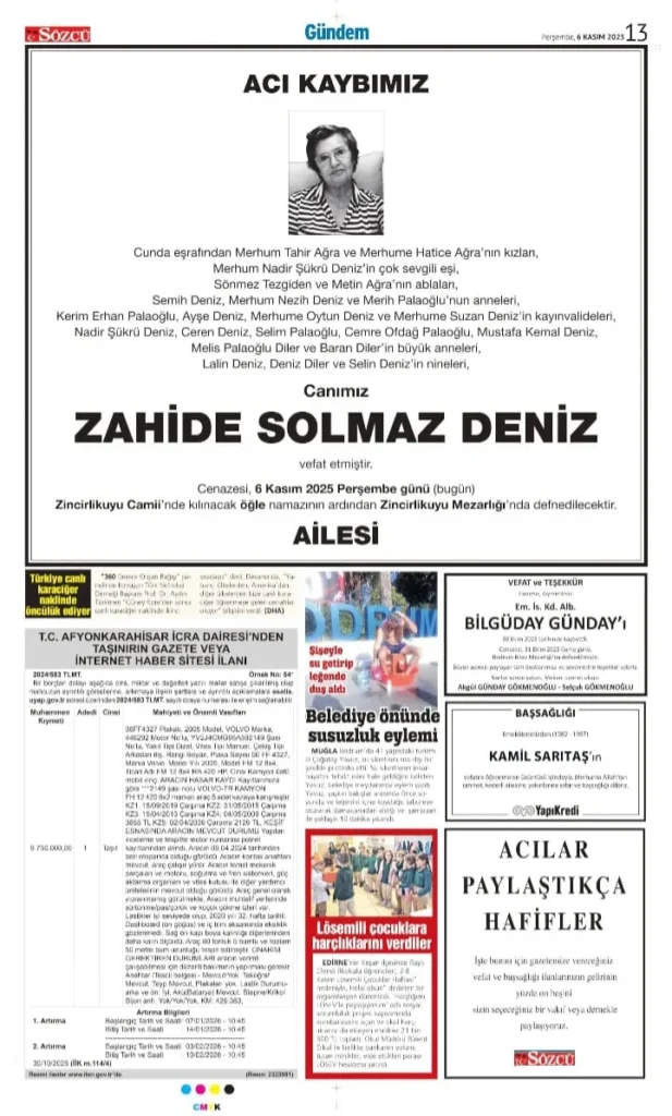 Sözcü Gazetesi 6 Kasım İlanları