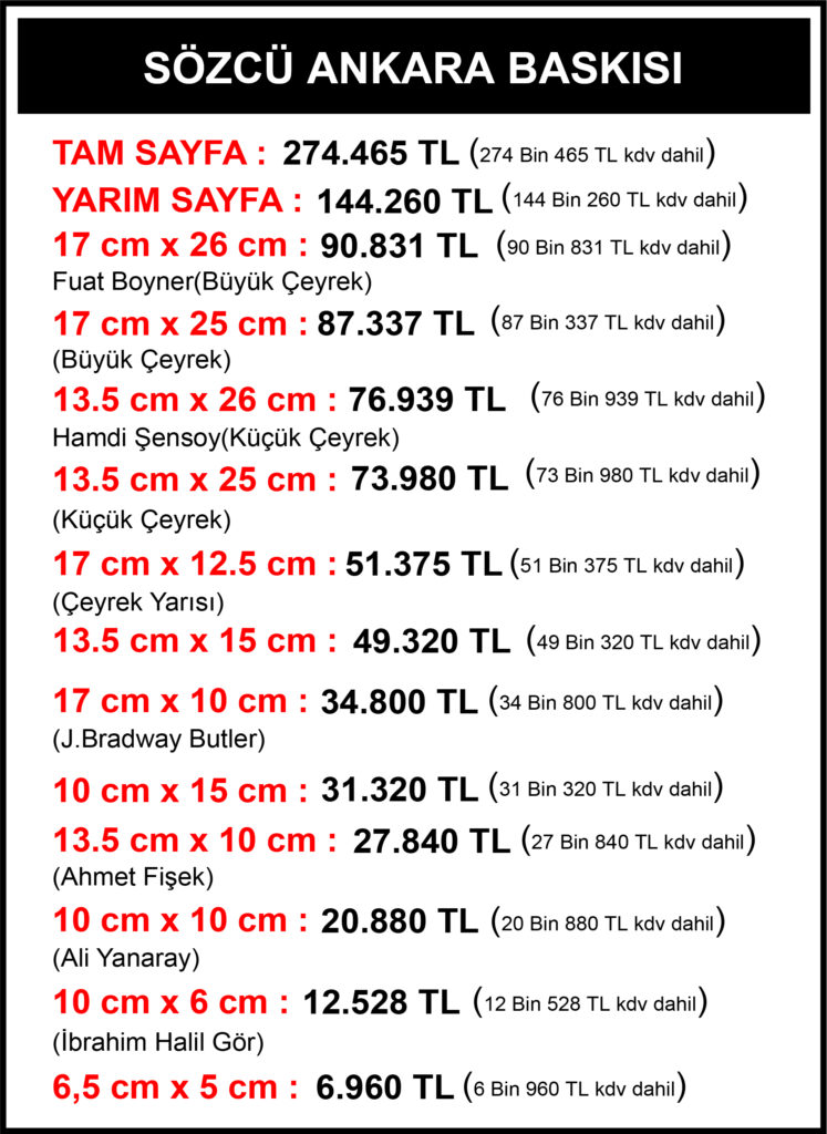 Sözcü Ankara Vefat Fiyatları